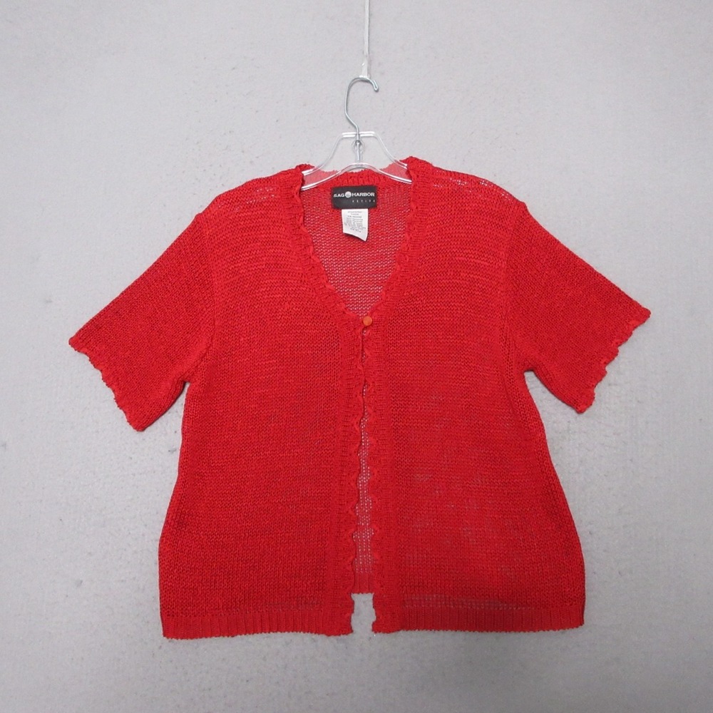 Vintage Sag Harbor Cardigan Red Open‎ Knit Dainty Coquette Fairy Y2K 90s Holiday